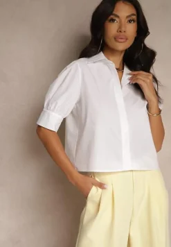 Biała Koszula z Bawełny z Bufiastymi Rękawami Silanira