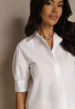 Biała Koszula z Bawełny z Bufiastymi Rękawami Silanira