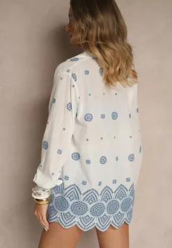 Biała Koszula z Bawełny z Haftowanym Zdobieniem Izolia