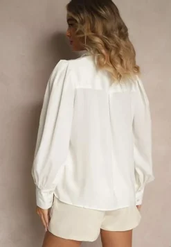 Biała Koszula z Długimi Bufiastymi Rękawami i Koralikami Zapinana na Guziki Quileth