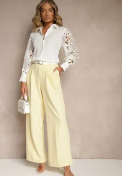 Biała Koszula z Eleganckimi Rękawami Ozdobionymi Ażurową Koronką Urecca