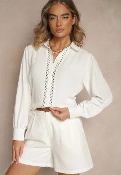 Biała Koszula z Eleganckimi Ażurowymi Wstawkami Meristas