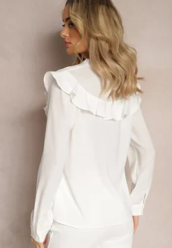 Biała Koszula z Falbanami i Koronkowymi Wstawkami Eletoma