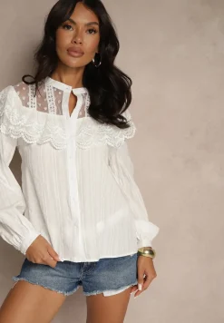 Biała Koszula z Falbanką i Koronką Phaedrike