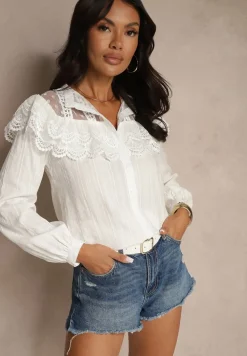 Biała Koszula z Falbanką i Koronką Phaedrike