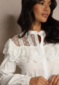Biała Koszula z Falbanką i Koronką Phaedrike