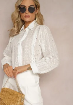 Biała Koszula z Haftowanej Tkaniny w Stylu Boho Perphone