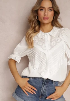 Biała Koszula z Haftowanym Kołnierzem i Rękawem z Gumką Prescotta