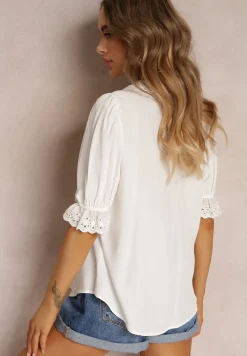 Biała Koszula z Haftowanym Kołnierzem i Rękawem z Gumką Prescotta