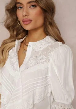 Biała Koszula z Haftowanym Kołnierzem i Rękawem z Gumką Prescotta