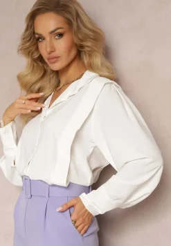 Biała Koszula z Kołnierzem i Przeszyciami Emoree