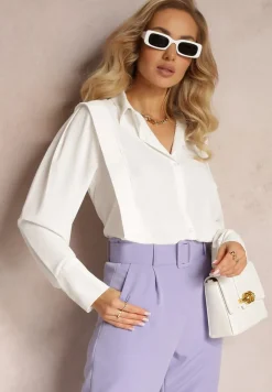 Biała Koszula z Kołnierzem i Przeszyciami Emoree