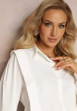 Biała Koszula z Kołnierzem i Przeszyciami Emoree