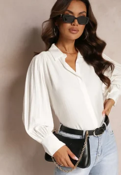 Biała Koszula z Kołnierzykiem i Plisowanymi Rękawami Devla