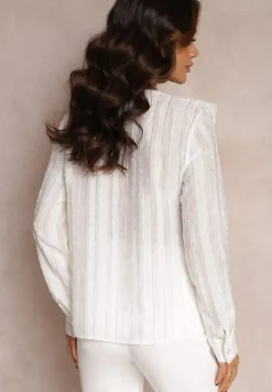 Biała Koszula z Koronką Falbankami i Perłowymi Guzikami Wildberg