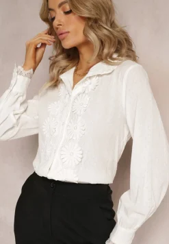 Biała Koszula z Koronką i Kołnierzem Ranamas