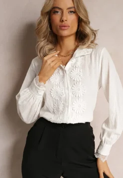 Biała Koszula z Koronką i Kołnierzem Ranamas