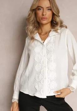 Biała Koszula z Koronką i Kołnierzem Ranamas