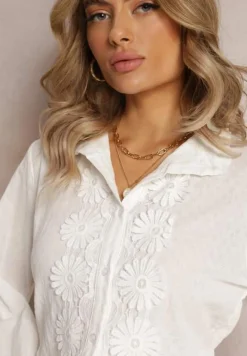 Biała Koszula z Koronką i Kołnierzem Ranamas