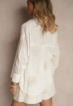 Biała Koszula z Lnu i Bawełny z Ozdobnym Haftem Valkio