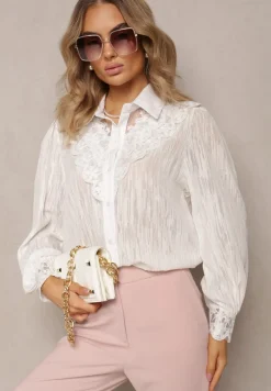 Biała Koszula z Metaliczną Nitką i Koronką Knikkar