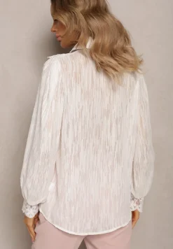 Biała Koszula z Metaliczną Nitką i Koronką Knikkar