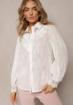 Biała Koszula z Metaliczną Nitką i Koronką Knikkar