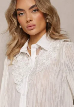 Biała Koszula z Metaliczną Nitką i Koronką Knikkar