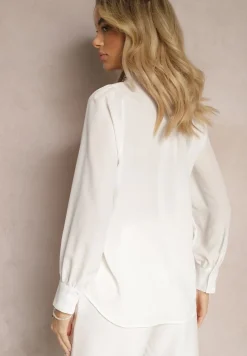 Biała Koszula z Ozdobnym Kołnierzykiem z Cyrkoniami i Falbanką Quelith