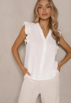 Biała Koszula z Ozdobnymi Falbankami Arilene