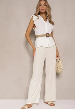 Biała Koszula z Ozdobnymi Falbankami Arilene