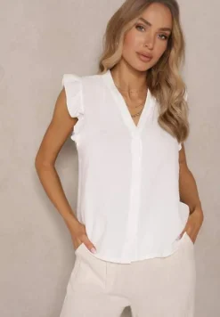 Biała Koszula z Ozdobnymi Falbankami Arilene
