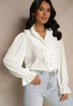 Biała Koszula z Ozdobnymi Falbankami Jeneviella