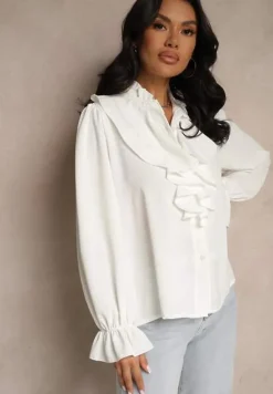 Biała Koszula z Ozdobnymi Falbankami Jeneviella