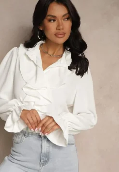 Biała Koszula z Ozdobnymi Falbankami Jeneviella