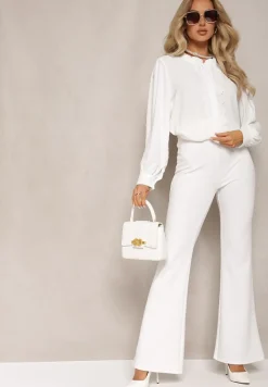 Biała Koszula z Wiskozy Ozdobiona Koronką i Falbanką w Postaci Stójki Nesaviki