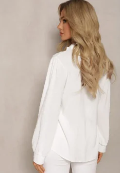 Biała Koszula z Wiskozy Ozdobiona Koronką i Falbanką w Postaci Stójki Nesaviki