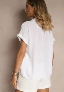 Biała Koszula z Wiskozy Ozdobiona Podwinięciami Tilaruna