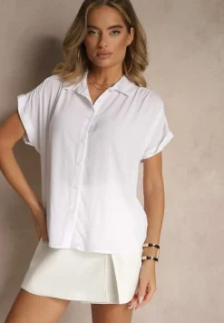 Biała Koszula z Wiskozy Ozdobiona Podwinięciami Tilaruna