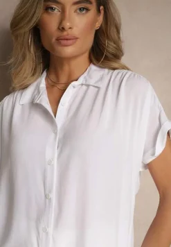 Biała Koszula z Wiskozy Ozdobiona Podwinięciami Tilaruna