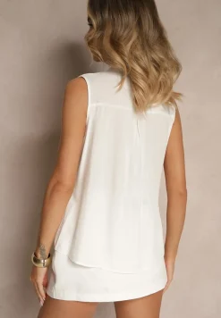 Biała Koszula z Wiskozy z Ozdobnymi Kieszeniami Lumorinne