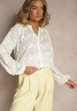 Biała Koszula Zapinana na Guziki z Haftowanej Tkaniny Glemma