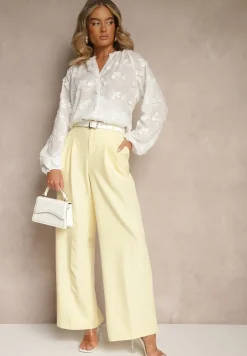 Biała Koszula Zapinana na Guziki z Haftowanej Tkaniny Glemma