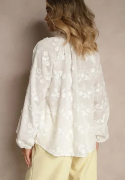 Biała Koszula Zapinana na Guziki z Haftowanej Tkaniny Glemma