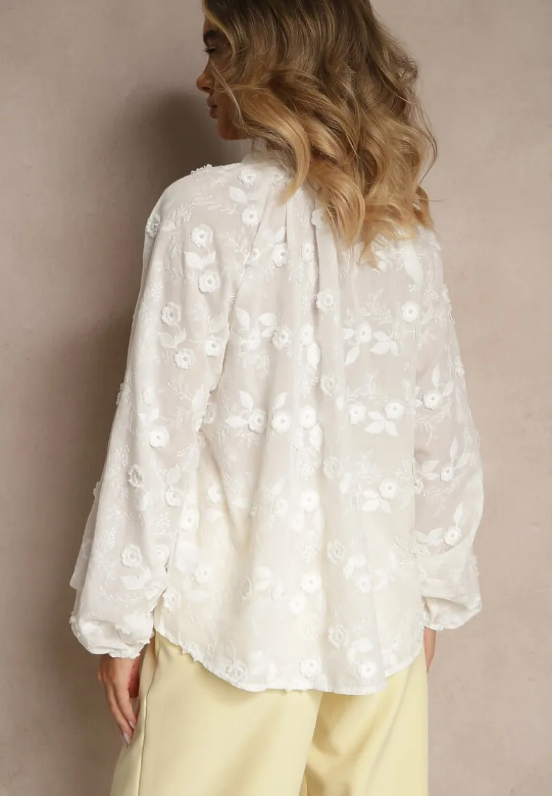 Biała Koszula Zapinana na Guziki z Haftowanej Tkaniny Glemma