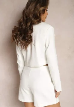 Biała Krótka Marynarka Jednorzędowa z Klapami Afaria