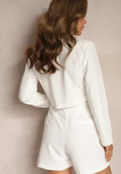 Biała Krótka Marynarka z Poduszkami w Ramionach Eclinta