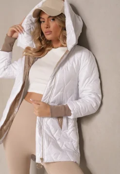 Biała Kurtka Ozdobiona Pikowaniem z Rękawami Zakończonymi Ściągaczami i Kapturem Celosira