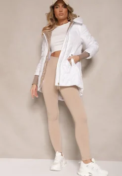 Biała Kurtka Ozdobiona Pikowaniem z Rękawami Zakończonymi Ściągaczami i Kapturem Celosira