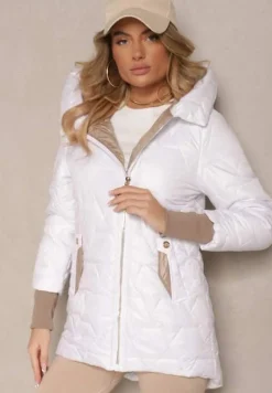 Biała Kurtka Ozdobiona Pikowaniem z Rękawami Zakończonymi Ściągaczami i Kapturem Celosira